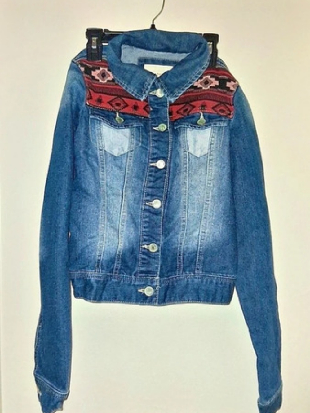 Mudd Denim Jean Jacket in Blue & Red Size XS Like New
